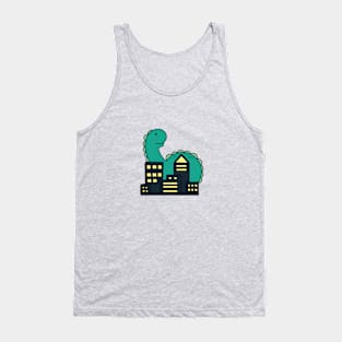 cute giant green monster brachiosaurus in the city Tank Top